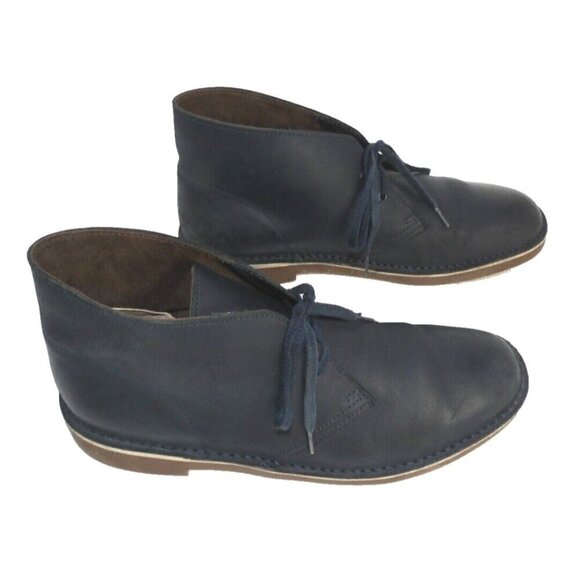 CLARKS very dark blue leather Chukka boots lace up men's size 9M - Picture 5 of 9